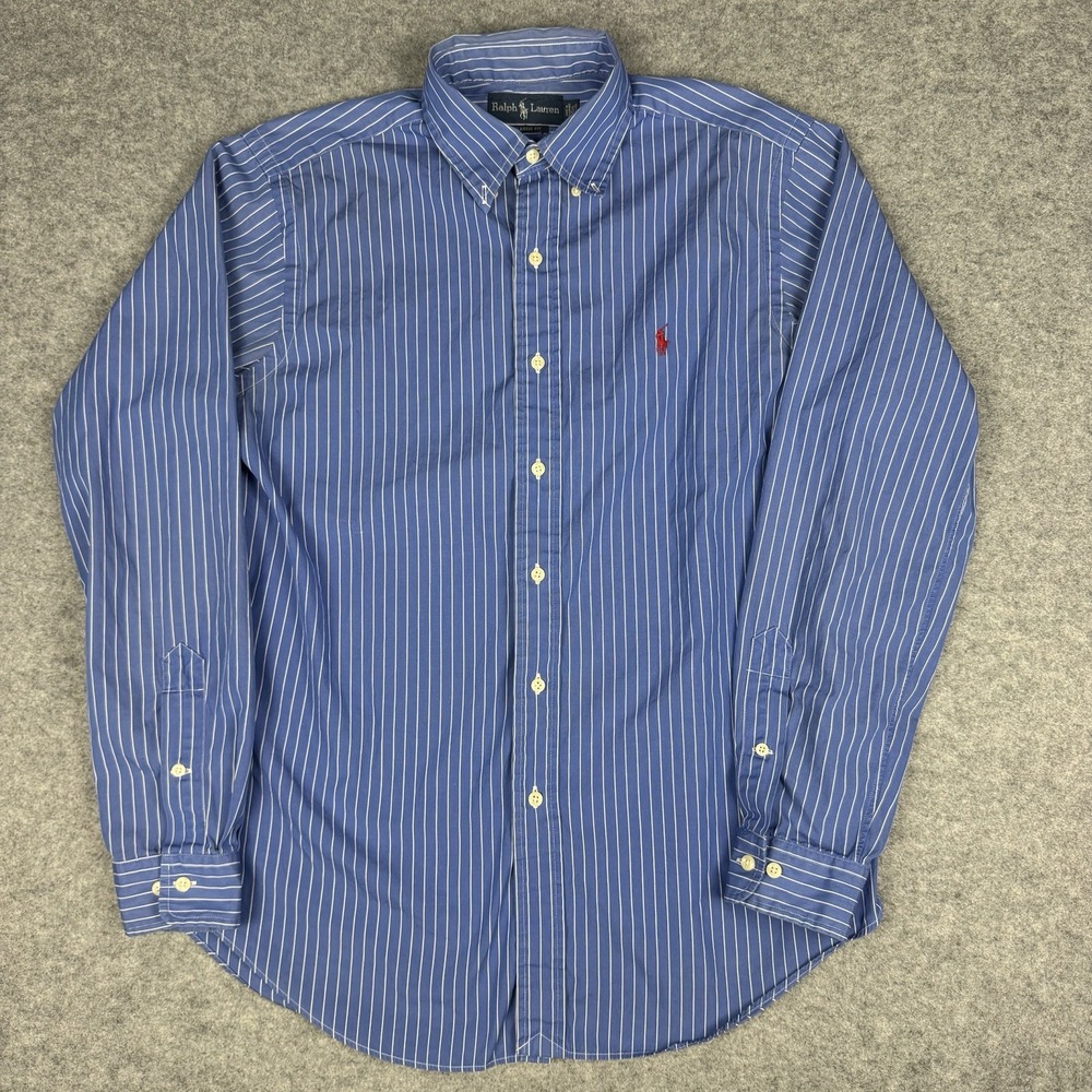 Ralph Lauren Shirt Mens 15.5 34/35 Blue Striped Classic Fit Button Down Pony